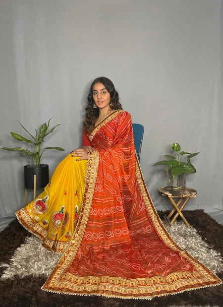Tew Moss Chiffon With Fancy Bandhej Printed Sarees Wholesale Market In Surat